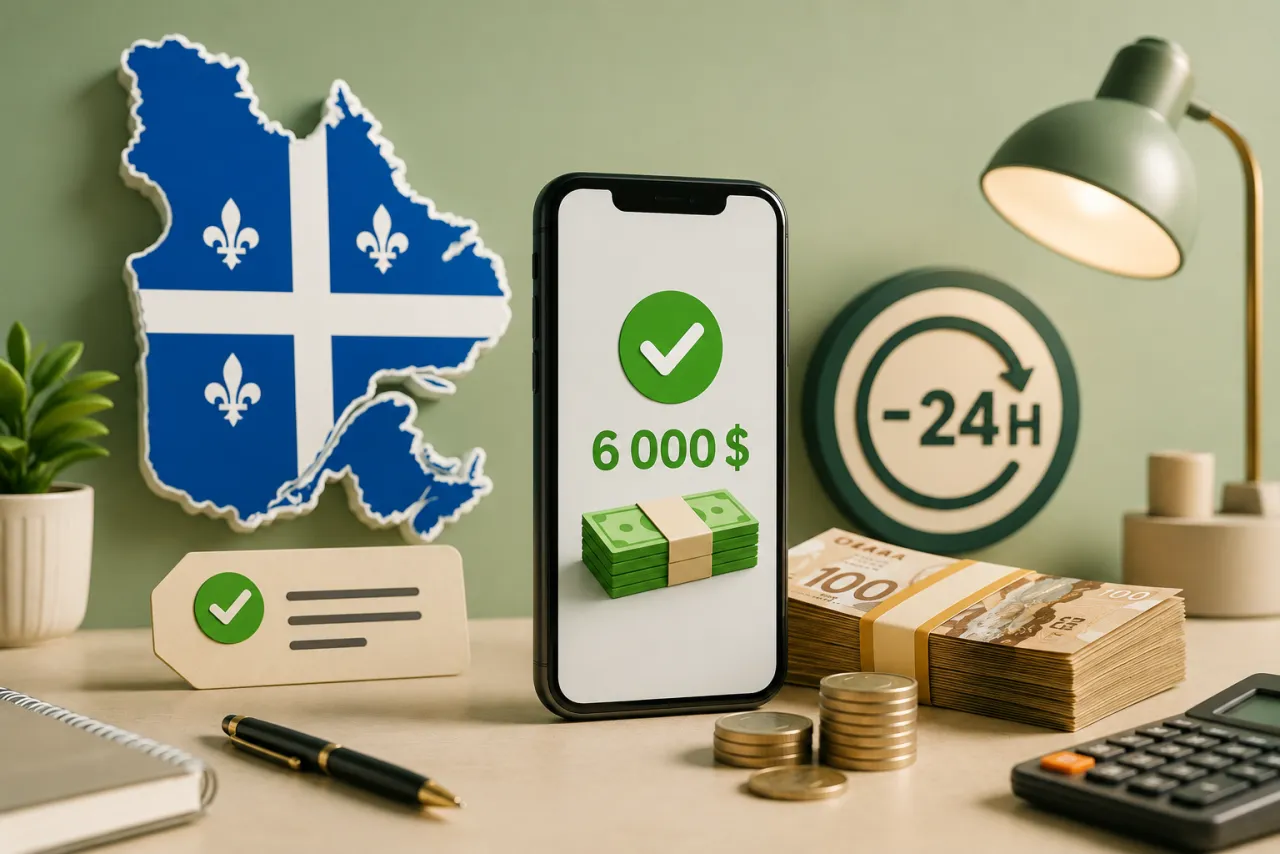 Prêt $6 000 sans enquête de crédit au Québec – argent en moins de 24h